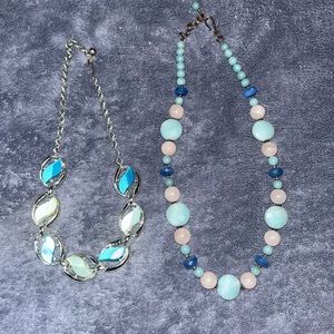 Set of 2: turquoise teal and blue stone necklaces